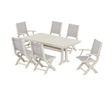 Coastal Folding Chair 7-Piece Farmhouse Dining Set with Trestle Legs