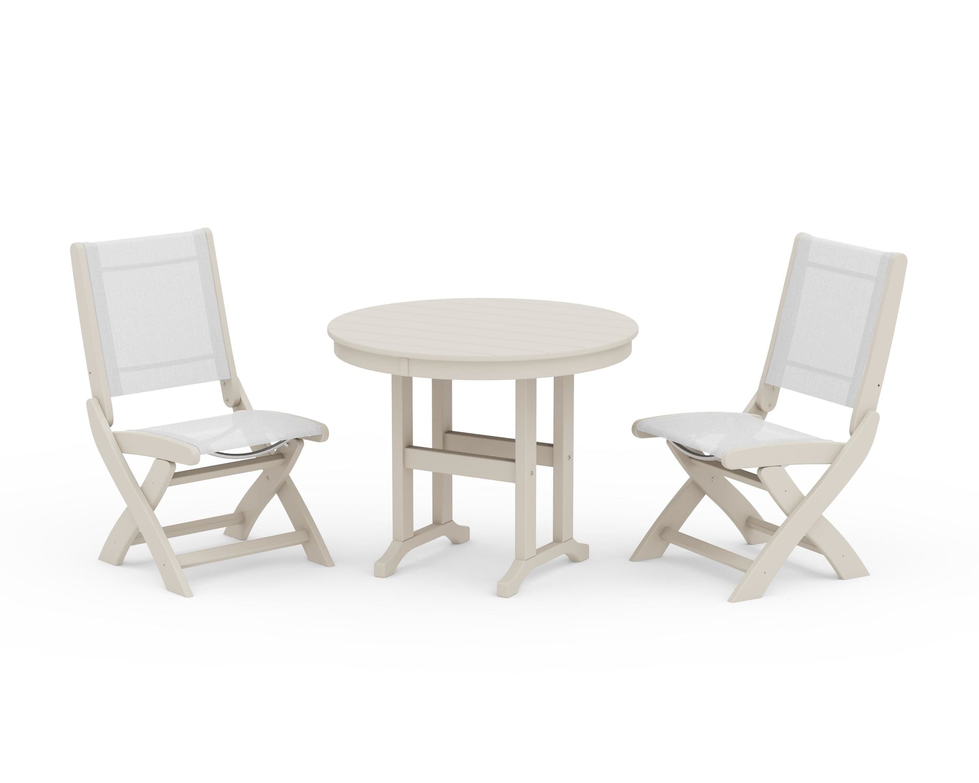 Coastal Folding Side Chair 3-Piece Round Dining Set
