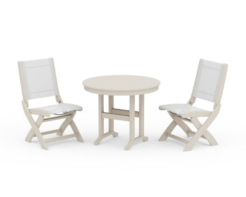 Coastal Folding Side Chair 3-Piece Round Dining Set