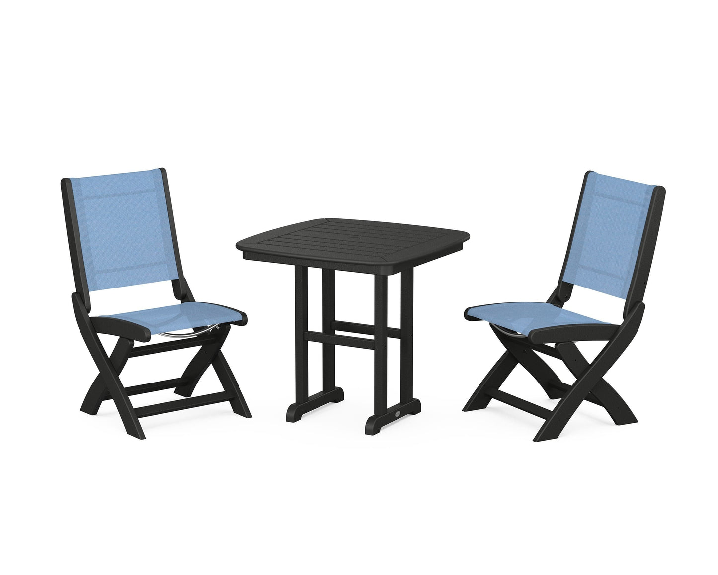 Coastal Folding Side Chair 3-Piece Dining Set