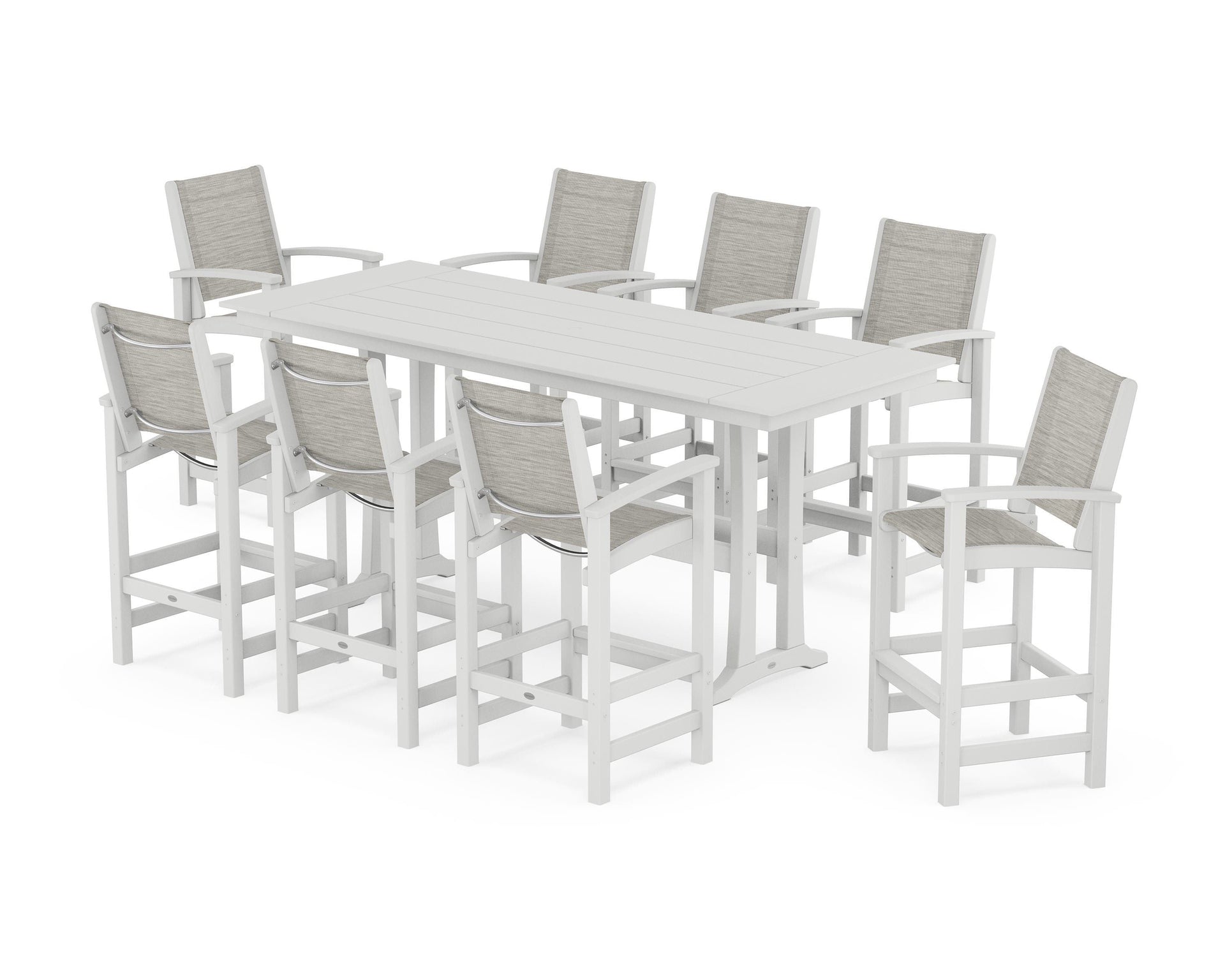 Coastal 9-Piece Farmhouse Bar Set with Trestle Legs