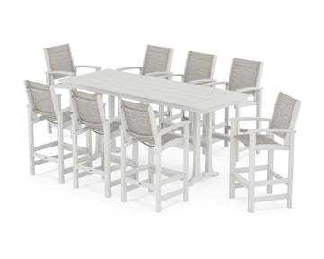 Coastal 9-Piece Farmhouse Bar Set with Trestle Legs
