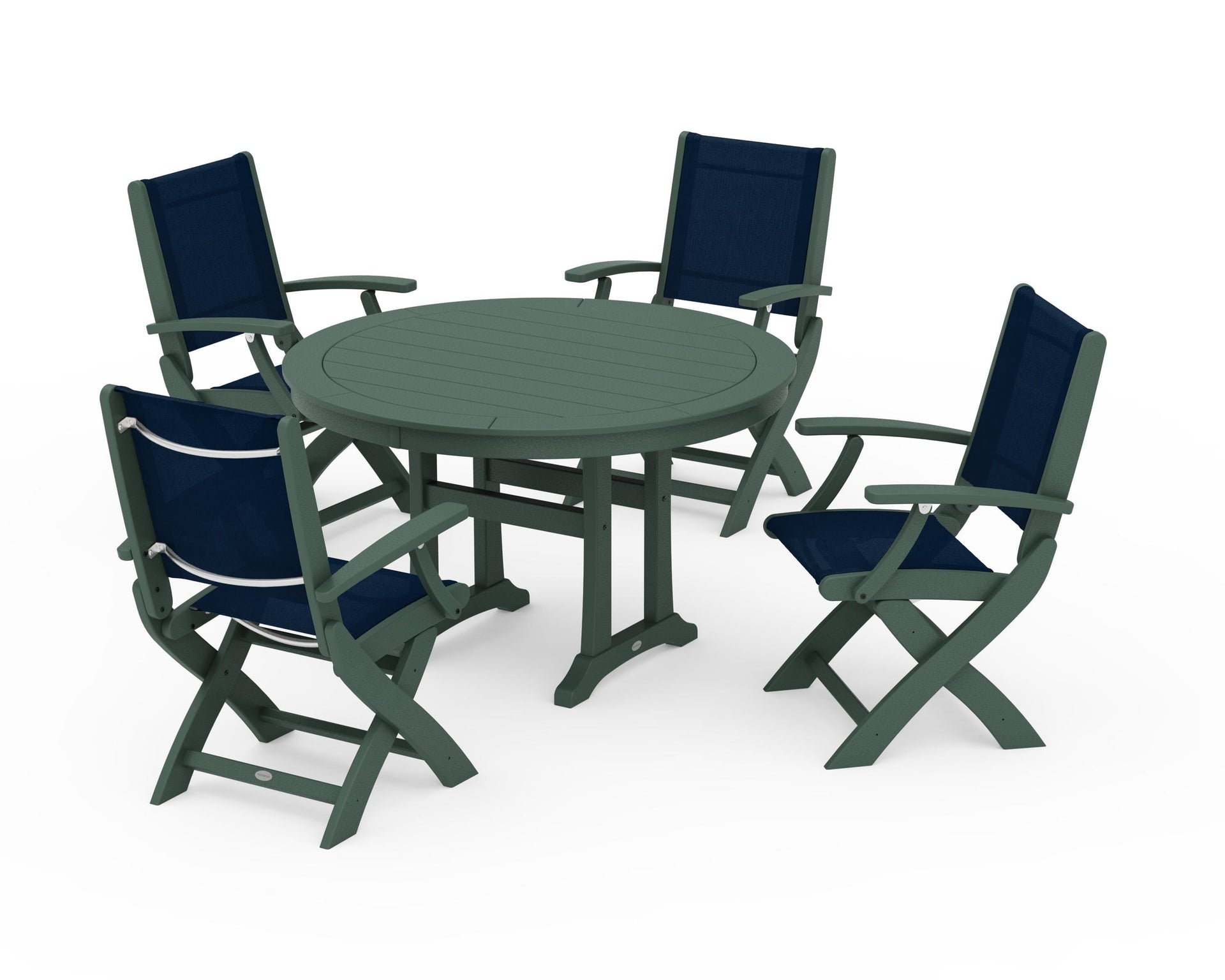 Coastal Folding Chair 5-Piece Round Dining Set with Trestle Legs