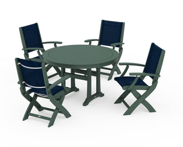 Coastal Folding Chair 5-Piece Round Dining Set with Trestle Legs