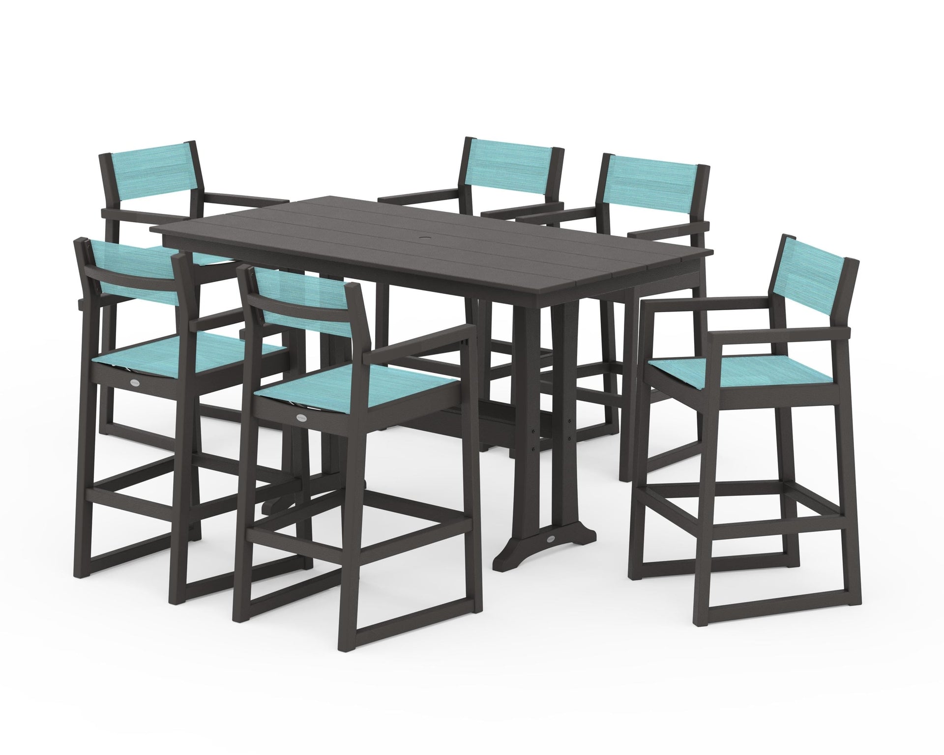 EDGE Sling Arm Chair 7-Piece Farmhouse Bar Set with Trestle Legs