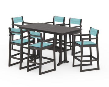 EDGE Sling Arm Chair 7-Piece Farmhouse Bar Set with Trestle Legs