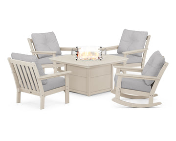 Vineyard 5-Piece Deep Seating Rocking Chair Conversation Set with Fire Pit Table