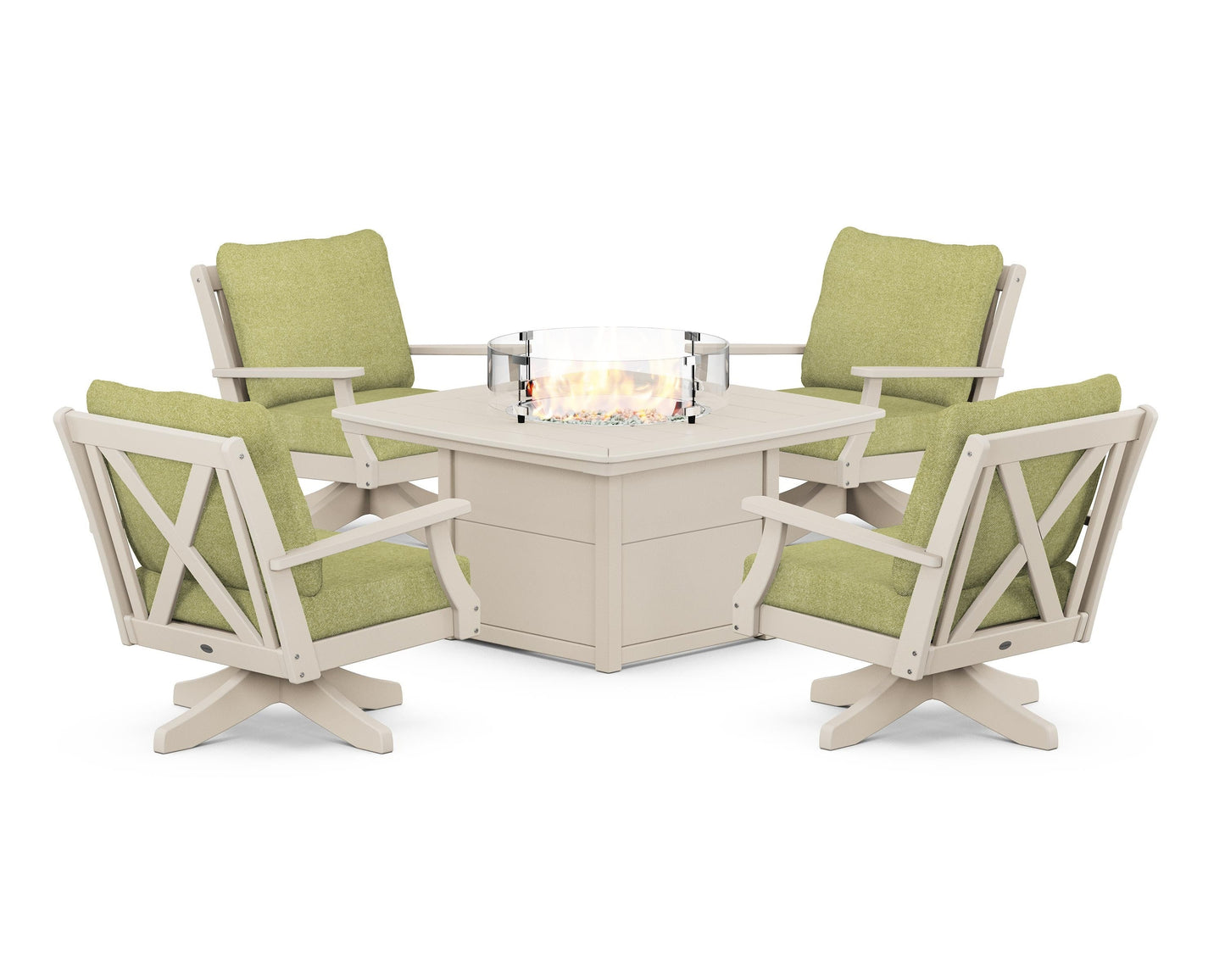 Braxton 5-Piece Deep Seating Swivel Conversation Set with Fire Pit Table