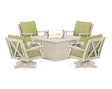 Braxton 5-Piece Deep Seating Swivel Conversation Set with Fire Pit Table