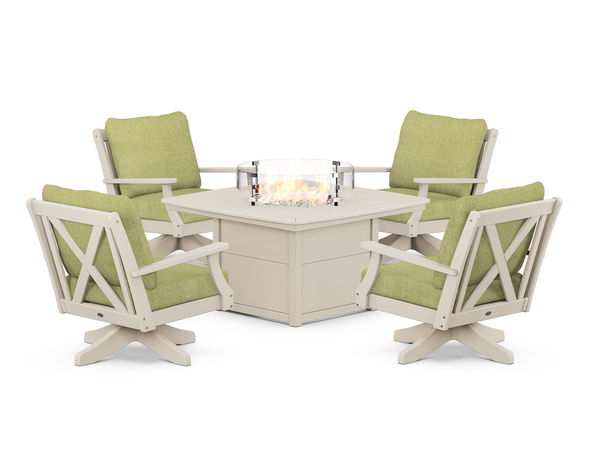 Braxton 5-Piece Deep Seating Swivel Conversation Set with Fire Pit Table