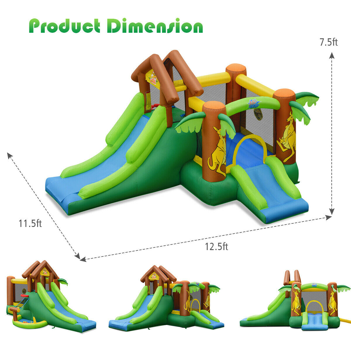 Costway Kids Jungle Bounce House Castle w/ 735W Blower 51823049 New