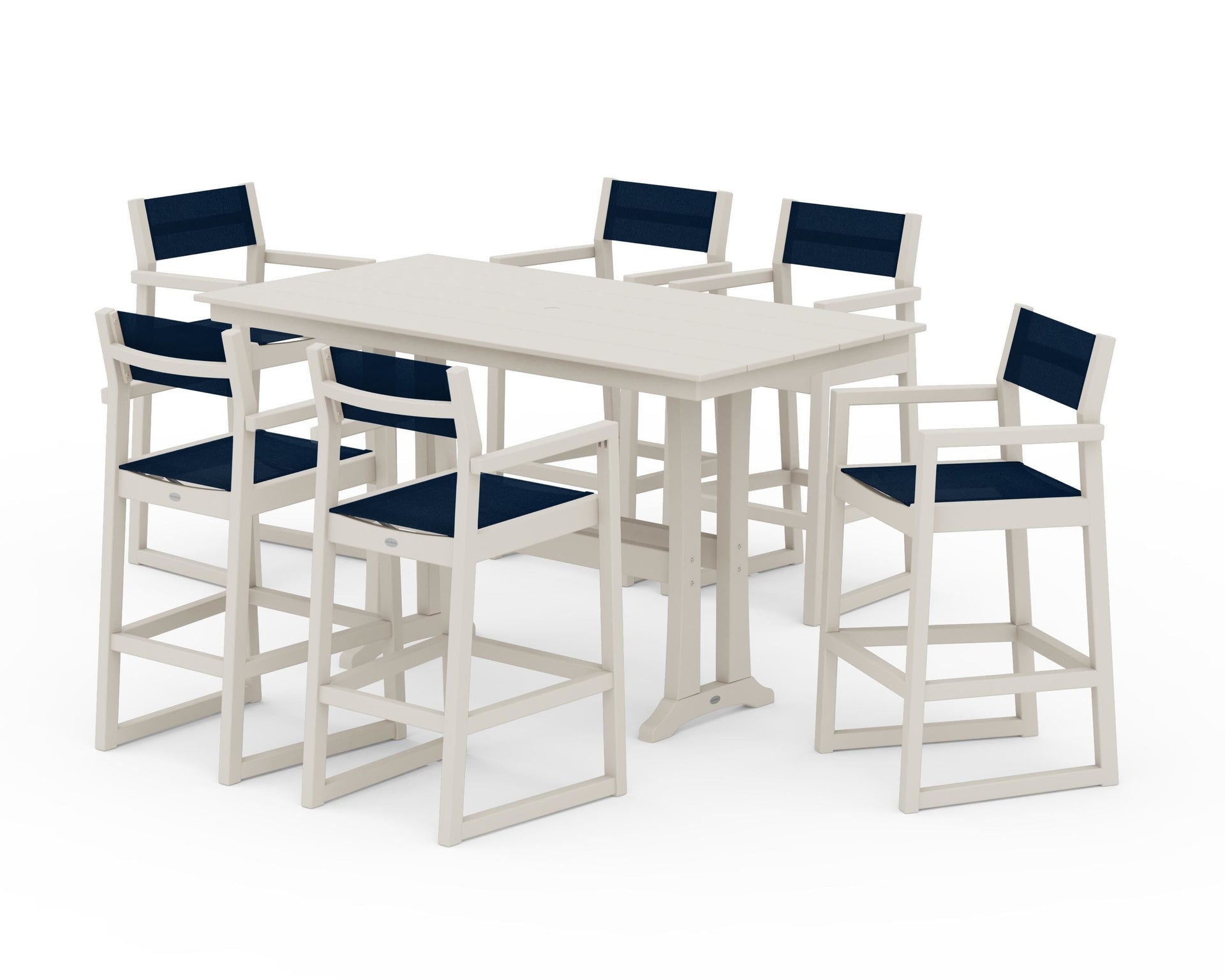 EDGE Sling Arm Chair 7-Piece Farmhouse Bar Set with Trestle Legs