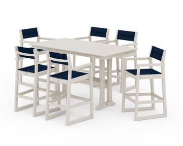 EDGE Sling Arm Chair 7-Piece Farmhouse Bar Set with Trestle Legs