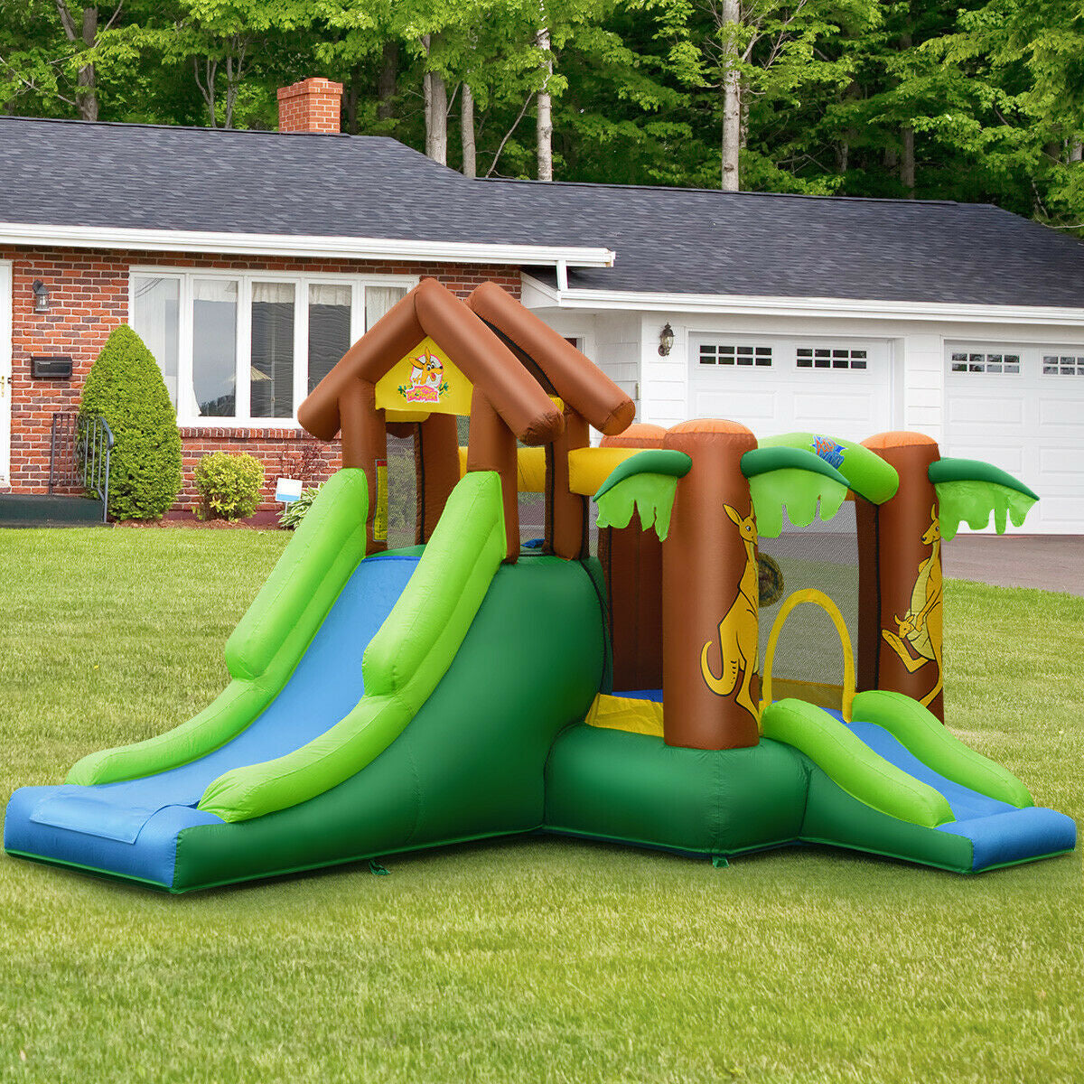 Costway Kids Jungle Bounce House Castle w/ 735W Blower 51823049 New