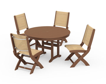 Coastal Folding Side Chair 5-Piece Round Dining Set