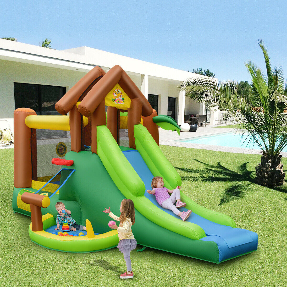 Costway Kids Jungle Bounce House Castle w/ 735W Blower 51823049 New