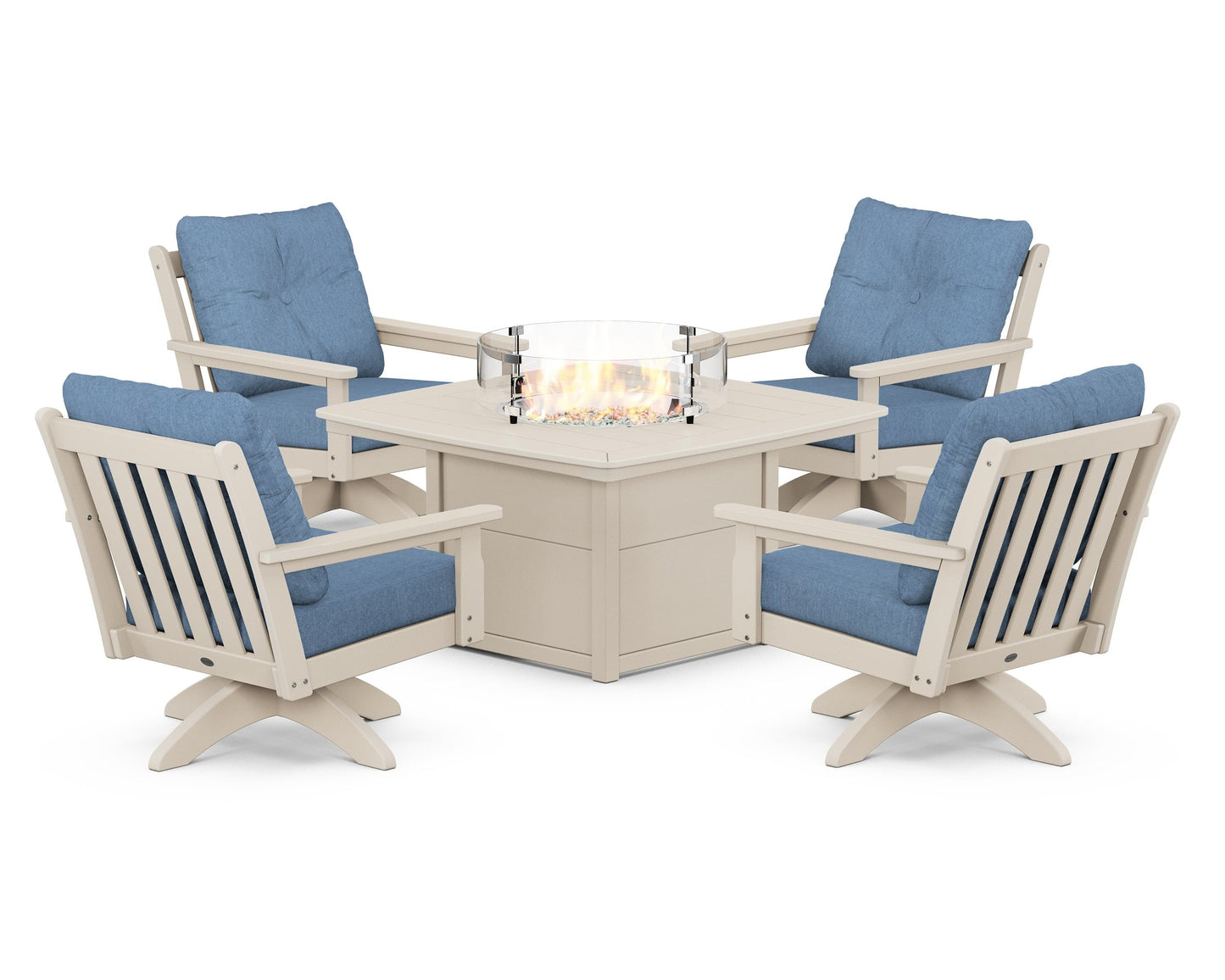 Vineyard 5-Piece Deep Seating Swivel Conversation Set with Fire Pit Table