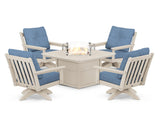 Vineyard 5-Piece Deep Seating Swivel Conversation Set with Fire Pit Table