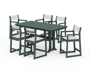 EDGE Sling Arm Chair 7-Piece Farmhouse Counter Set with Trestle Legs