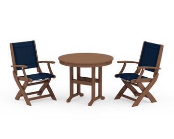 Coastal Folding Chair 3-Piece Round Dining Set