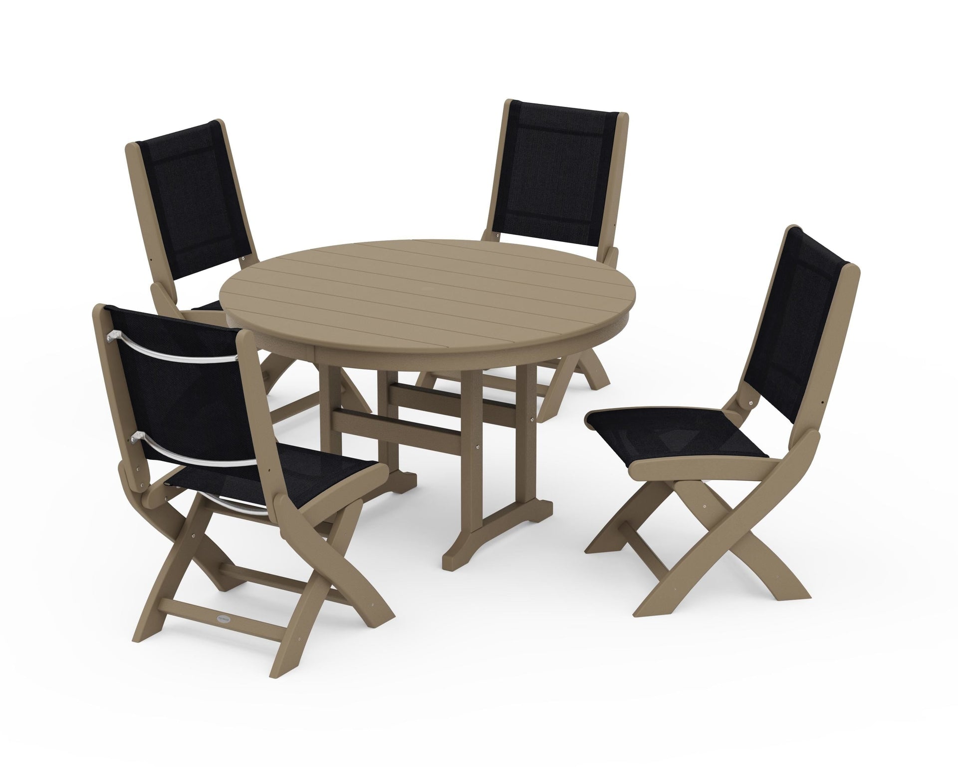 Coastal Folding Side Chair 5-Piece Round Dining Set