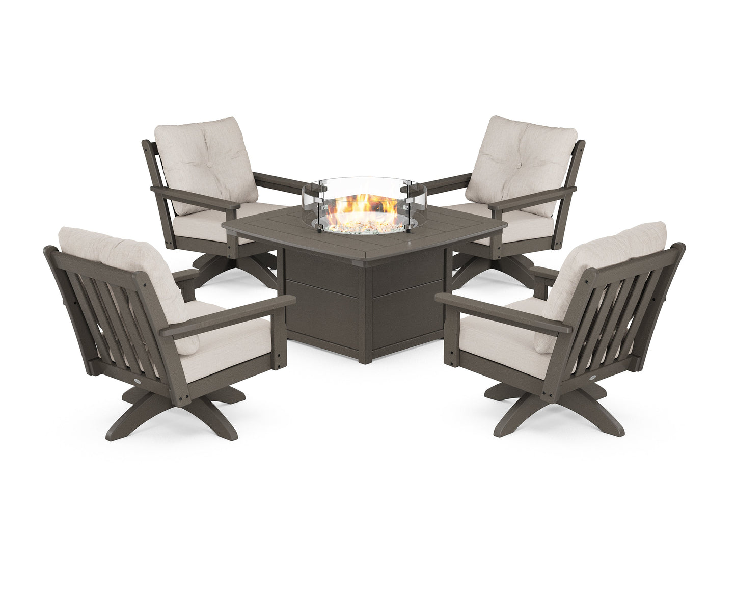 Vineyard 5-Piece Deep Seating Swivel Conversation Set with Fire Pit Table