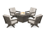 Vineyard 5-Piece Deep Seating Swivel Conversation Set with Fire Pit Table
