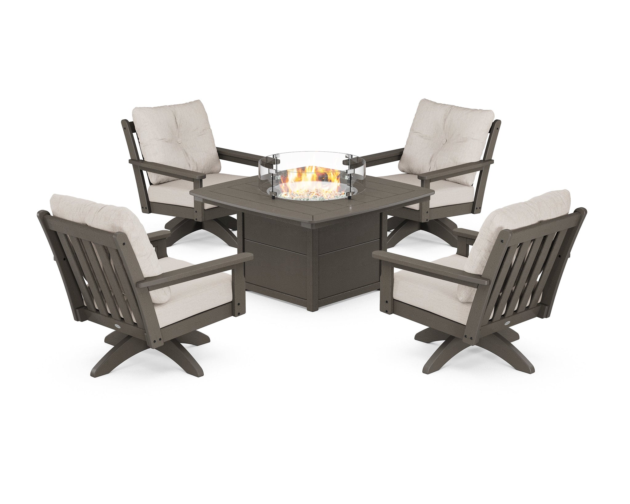 Vineyard 5-Piece Deep Seating Swivel Conversation Set with Fire Pit Table
