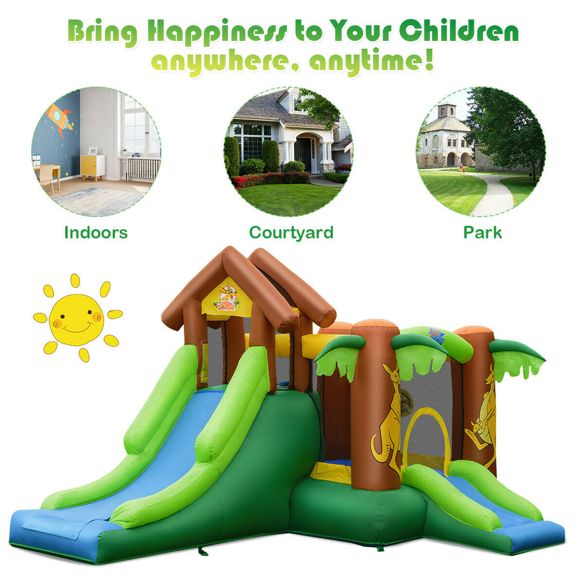 Costway Kids Jungle Bounce House Castle w/ 735W Blower 51823049 New