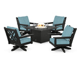 Chippendale 5-Piece Deep Seating Swivel Conversation Set with Fire Pit Table