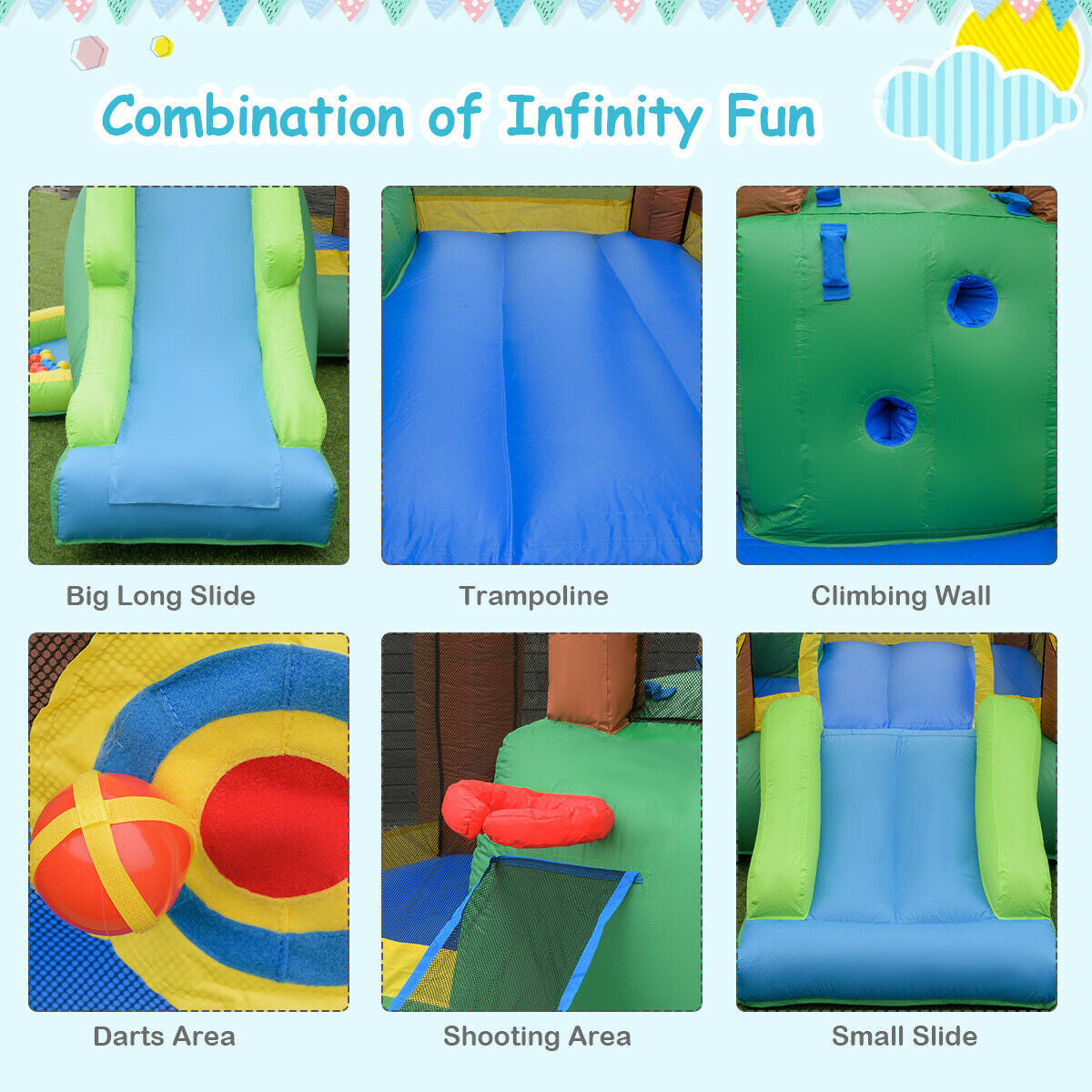 Costway Kids Jungle Bounce House Castle w/ 735W Blower 51823049 New