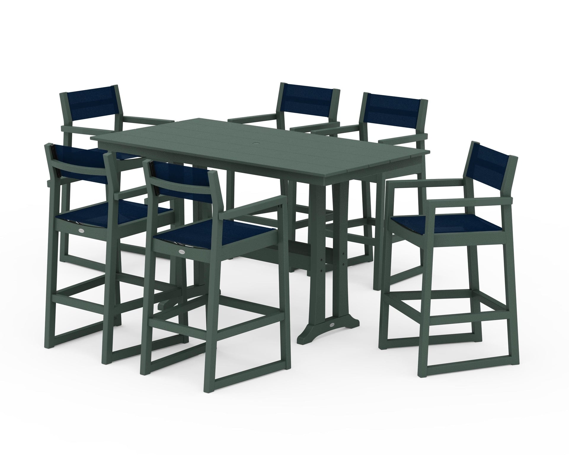 EDGE Sling Arm Chair 7-Piece Farmhouse Bar Set with Trestle Legs