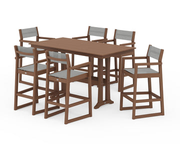 EDGE Sling Arm Chair 7-Piece Farmhouse Bar Set with Trestle Legs