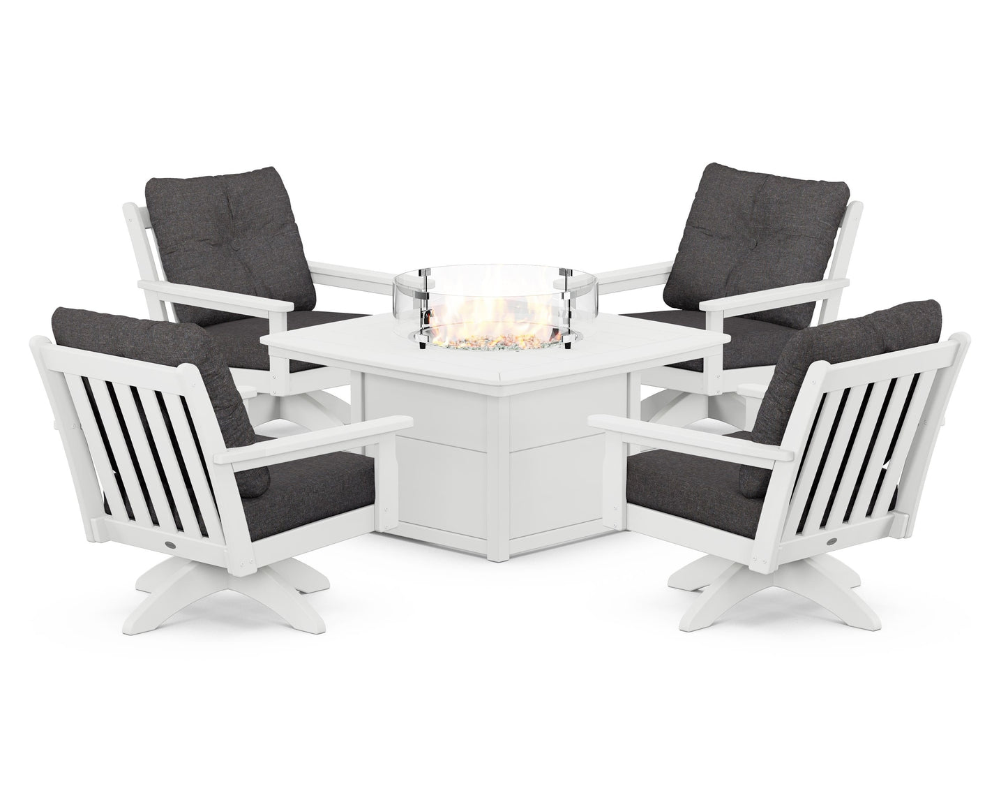 Vineyard 5-Piece Deep Seating Swivel Conversation Set with Fire Pit Table