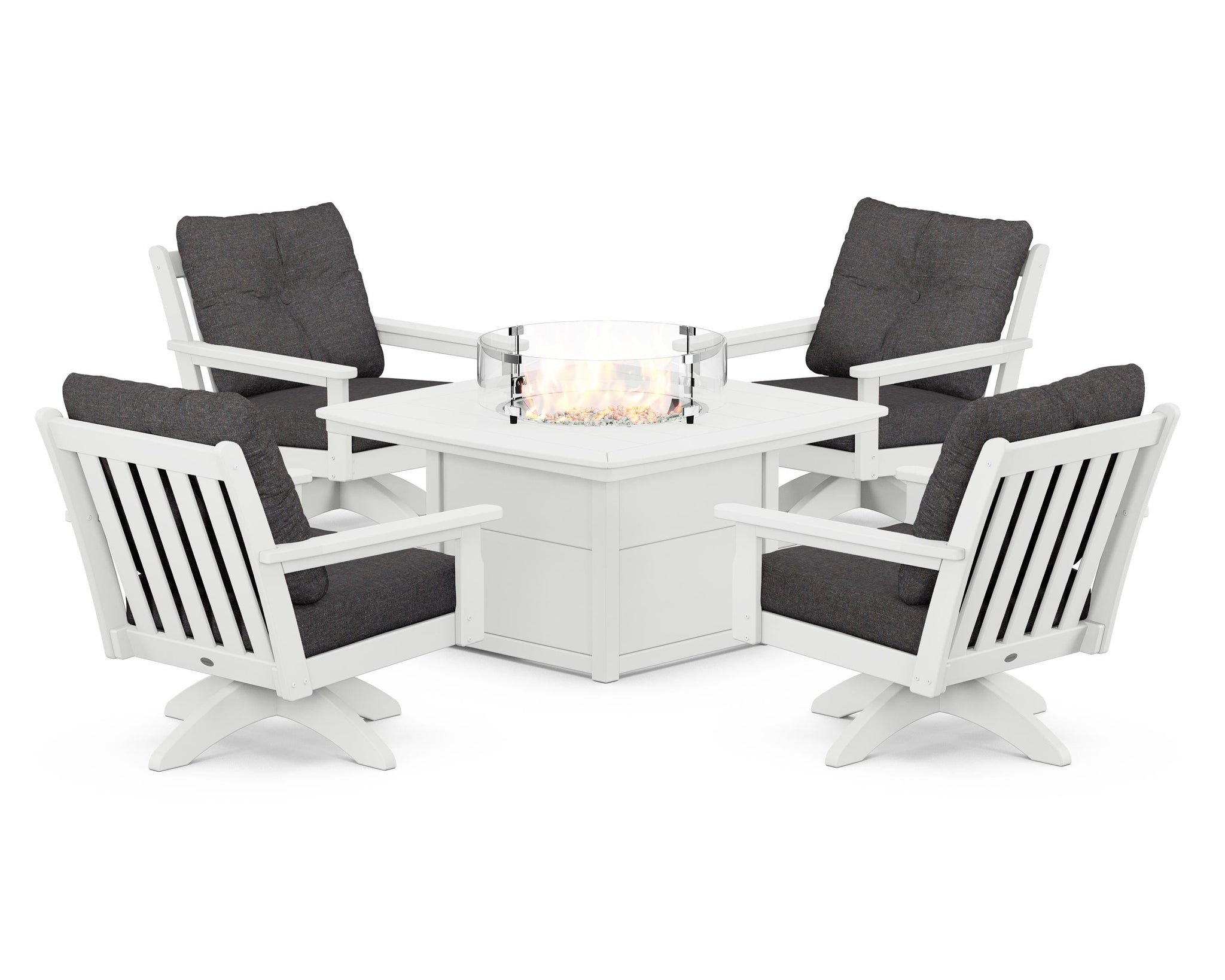 Vineyard 5-Piece Deep Seating Swivel Conversation Set with Fire Pit Table