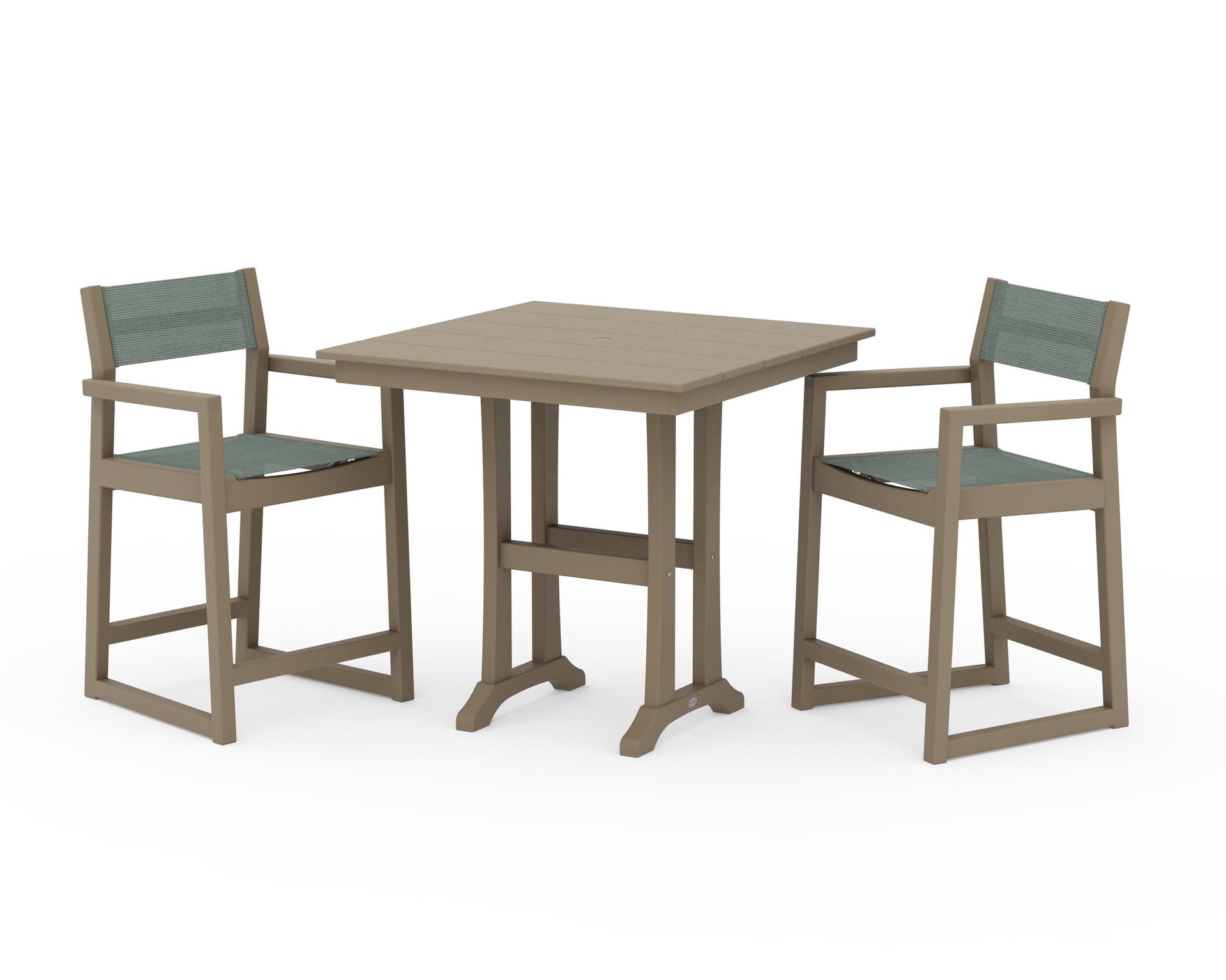 EDGE Sling Arm Chair 3-Piece Farmhouse Counter Set with Trestle Legs