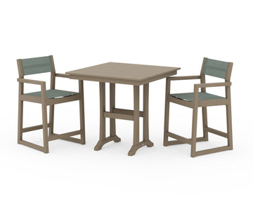 EDGE Sling Arm Chair 3-Piece Farmhouse Counter Set with Trestle Legs