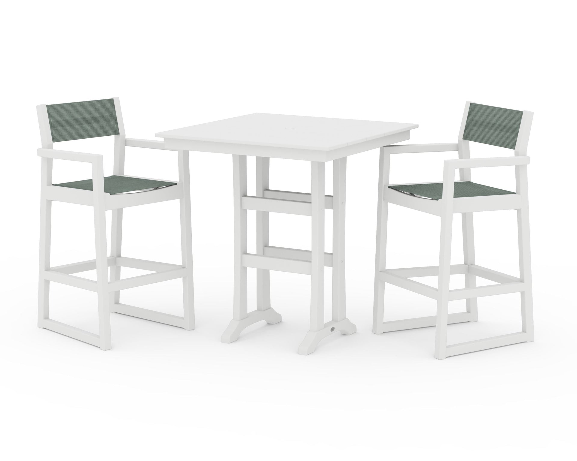 EDGE Sling Arm Chair 3-Piece Farmhouse Bar Set with Trestle Legs