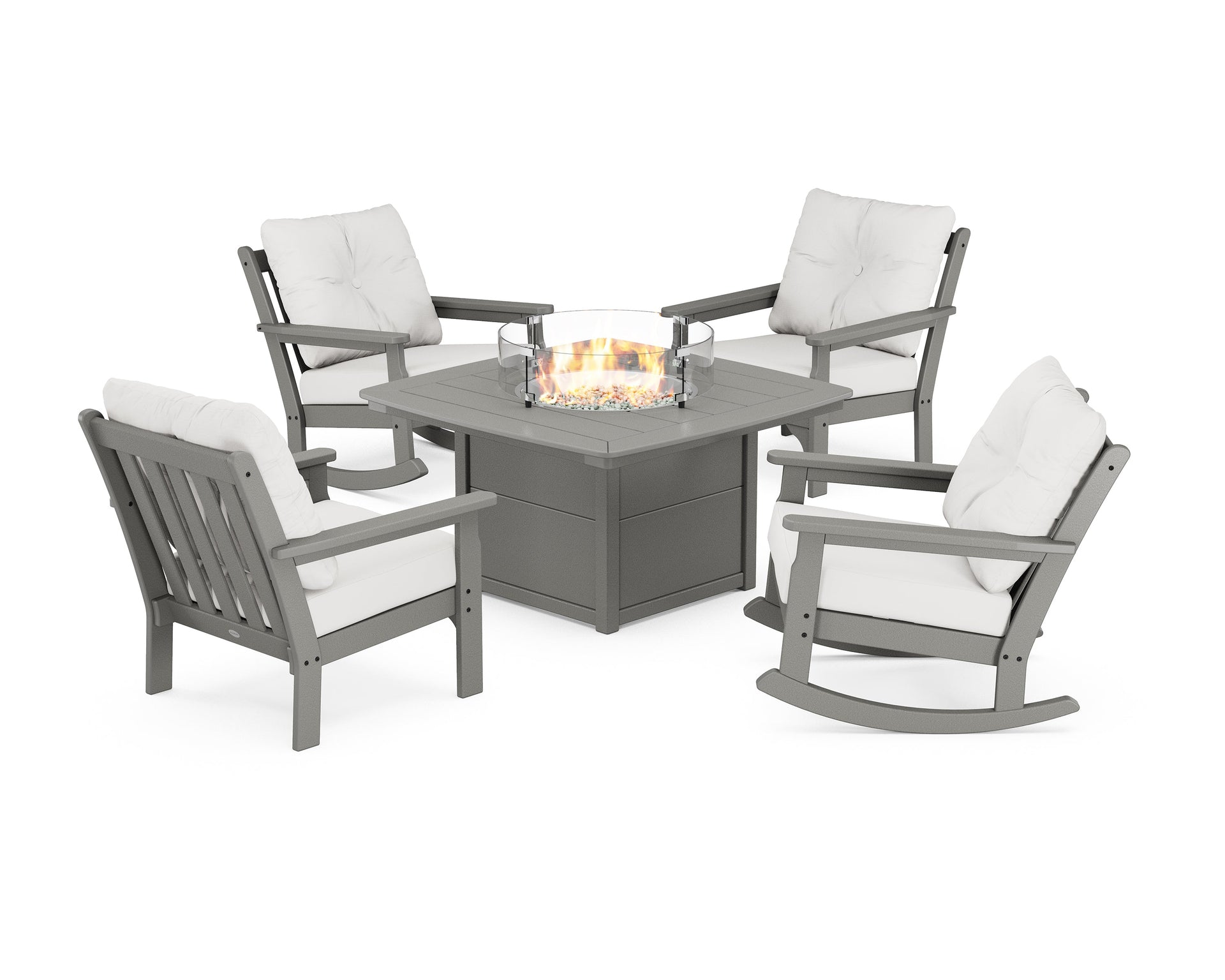 Vineyard 5-Piece Deep Seating Rocking Chair Conversation Set with Fire Pit Table