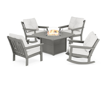 Vineyard 5-Piece Deep Seating Rocking Chair Conversation Set with Fire Pit Table