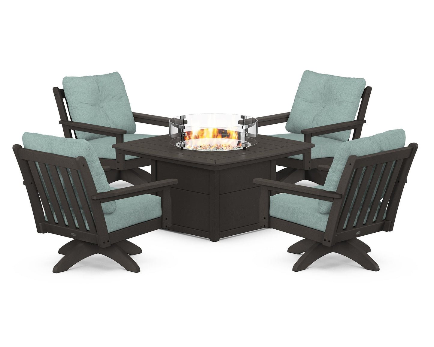 Vineyard 5-Piece Deep Seating Swivel Conversation Set with Fire Pit Table