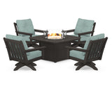 Vineyard 5-Piece Deep Seating Swivel Conversation Set with Fire Pit Table