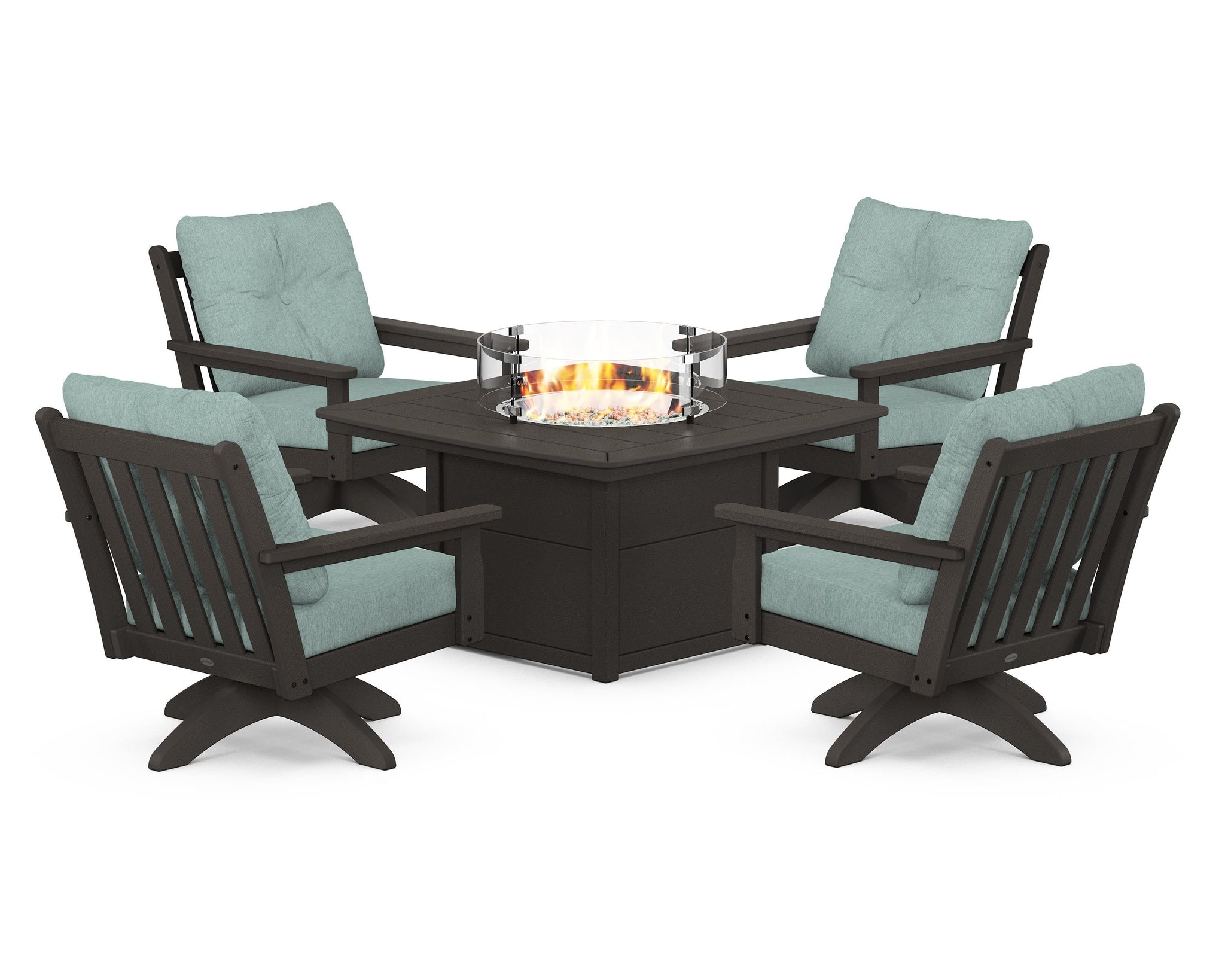 Vineyard 5-Piece Deep Seating Swivel Conversation Set with Fire Pit Table