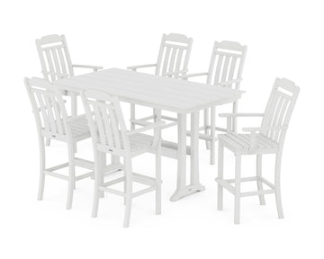 Cottage Arm Chair 7-Piece Farmhouse Bar Set with Trestle Legs