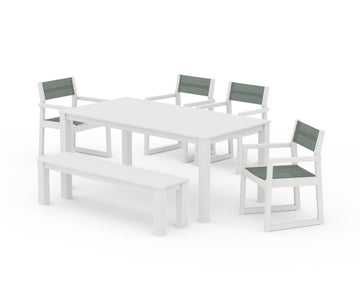 EDGE Sling Arm Chair 6-Piece Parsons Dining Set with Bench