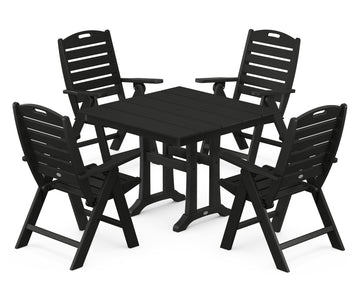 Nautical Folding Highback Chair 5-Piece Farmhouse Trestle Dining Set