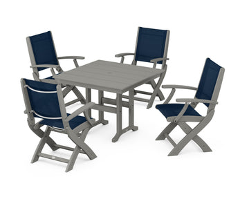 Coastal Folding Chair 5-Piece Farmhouse Dining Set