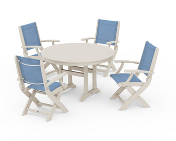 Coastal Folding Chair 5-Piece Round Dining Set with Trestle Legs