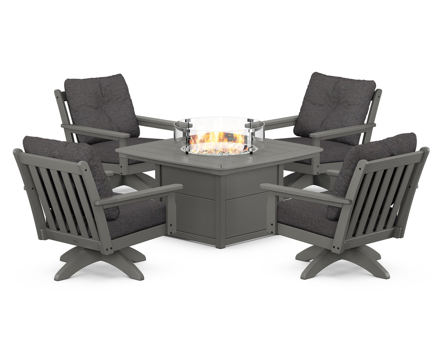 Vineyard 5-Piece Deep Seating Swivel Conversation Set with Fire Pit Table