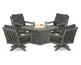 Vineyard 5-Piece Deep Seating Swivel Conversation Set with Fire Pit Table